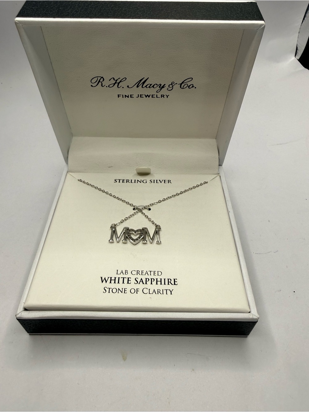 Macy's Sterling Silver MOM Necklace with White Accents - Silver